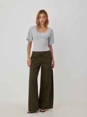 Cotton-blend U-neckline Short Bell Sleeve Tee