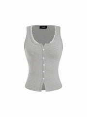 Cotton-blend Scoop Neck Lace Trim Tank Top