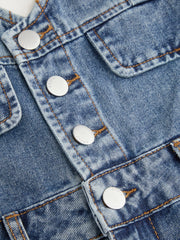 Denim V-Neck Button Front Metal Detail Jumpsuit