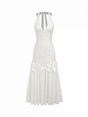 Jacquard Satin Halter Neckline Bowknot Mermaid Maxi Dress