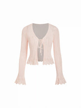 Knit Textured V-neck Bell Sleeve Cardigan