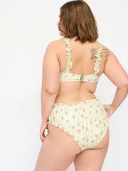 Sweetheart Floral Eyelet Embroidery Lettuce Trim Triangle Bikini Set With Sarong Curve & Plus
