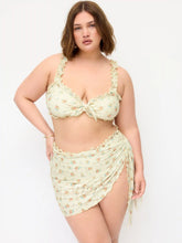 Sweetheart Floral Eyelet Embroidery Lettuce Trim Triangle Bikini Set With Sarong Curve & Plus