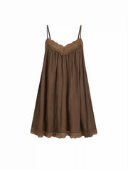 Lace Trim V-neck A-line Mini Dress