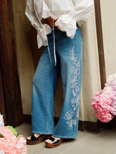 Denim Floral Embroidery Low Rise Straight Leg Jeans