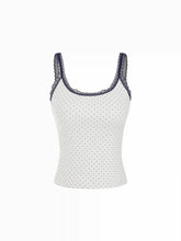 Cotton-blend Polka Dot Scoop Neckline Lace Trim Cami Top