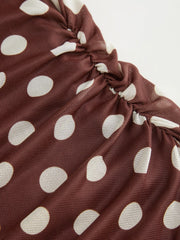Mesh Polka Dot Boat Neck Ruched Mini Dress Curve & Plus