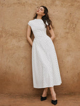 Sculptural Polka Dot Stand-Collar Flared Maxi Dress
