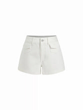 Denim Mid Rise Metal Detail Pocket Shorts