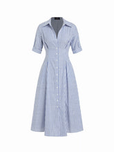 Cotton-blend Striped Mid-length Sleeve Draped Shirt Maxi Dress