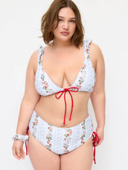 Strawberry Floral V-Neck Tie Front Bracelet Bikini Set With Scrunchie Curve & Plus