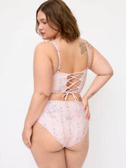 Fruit & Gingham Square Neck Bowknot Bandeau Bikini Set Curve & Plus