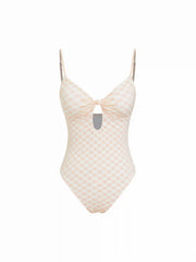 Shaping Sweetheart Gingham Knotted Front High Stretch One-piece Swimsuit