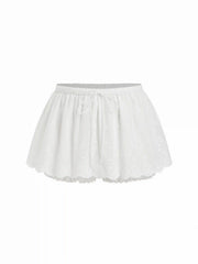 Cotton-blend Textured Mid Rise Broderie Anglaise Bubble Hem Micro Skort Curve & Plus