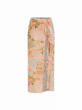 Semi-sheer Low Rise Fruit Graphic Knotted Ruffle Hem Sarong