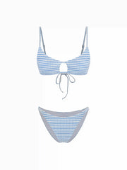 Textured Scoop Neckline Striped Cut Out Bracelet Bikini Set