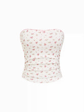 Cotton Pointelle Ditsy Floral Ruched Bowknot Crop Bandeau Top