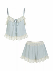 Cotton-blend Lace Trim Cami & Mid Rise Shorts Loungewear Set