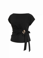 Twist Knot Short Sleeve Metal Detail Tee Curve & Plus