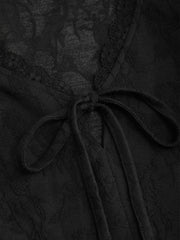 Chiffon V-Neck Ruffle Sleeve Lace Panel Top Curve & Plus