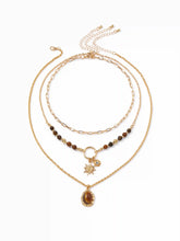 SUN & GEMSTONE PENDANT BEADED LAYERED NECKLACE