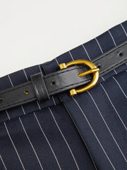 Mid Rise Striped Pleated Straight Leg Trousers With Belt Curve & Plus