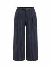 Mid Rise Striped Pleated Straight Leg Trousers With Belt Curve & Plus