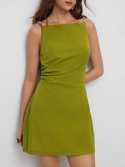 Square Neck Beaded Ruched A-line Cami Mini Dress