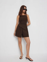 Square Neck Zipper Back Pocket Romper