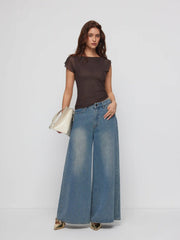 Mesh Boat Neck Lettuce Trim Ruched Top