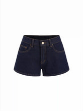 Denim Mid Rise Washed Metal Detail Riding Shorts