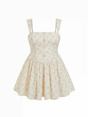 Cotton-blend Floral Square Neck Pleated Shirred A-line Mini Dress Curve & Plus