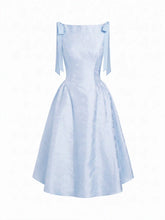 Jacquard Sculptural Boat Neck Bowknot Backless Flared Maxi Dress