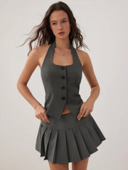Low Rise Pleated Mini Skirt