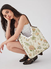 FLORAL CRIMPED TRIM TOTE BAG