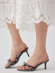 BOWKNOT & CHERRY GINGHAM KITTEN HEEL SANDALS