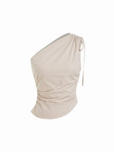 Cotton Gingham Asymmetrical Neck Drawstring Ruched Cami Blouse