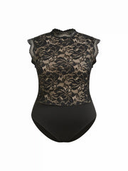 Lace Floral High Neck Sleeveless Bodysuit Curve & Plus