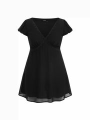 V-neck Ruffle sleeve Lace Panel A-line Mini Dress Curve & Plus