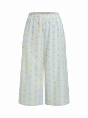 Cotton Floral Sweetheart Bowknot Cami Top & Mid-Rise Wide-Leg Loungewear Set Curve & Plus