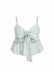 Cotton Floral Sweetheart Bowknot Cami Top & Mid-Rise Wide-Leg Loungewear Set Curve & Plus