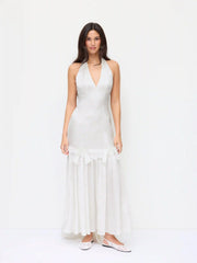 Jacquard Satin Halter Neckline Bowknot Mermaid Maxi Dress