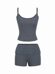 Striped Scoop Neck Cami Top & Low Rise Straight Leg Shorts Set
