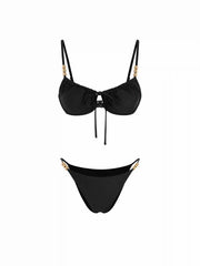 Sweetheart Neckline Ruched Bead Detail Underwire Low Rise Bikini Set