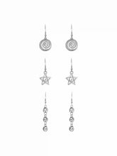 3 PAIRS SPIRAL & STAR DROP EARRINGS SET
