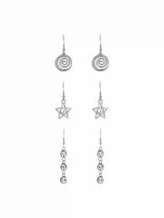3 PAIRS SPIRAL & STAR DROP EARRINGS SET