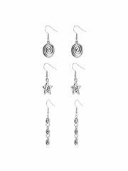 3 PAIRS SPIRAL & STAR DROP EARRINGS SET