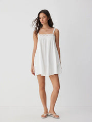 Cotton Square Neck Eyelet Smock Mini Nightdress