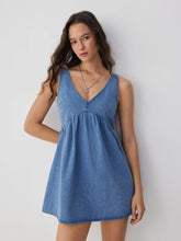 Denim V-neck Tie Back A-line Oversized Mini Dress