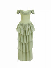 Chiffon Square Neck Draped Tiered Maxi Dress